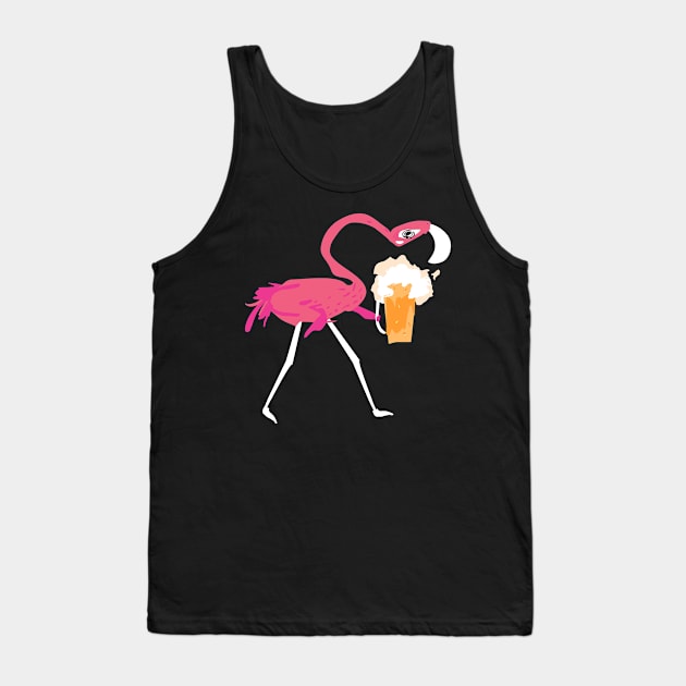 Flamingo Drinking Beer Funny Pink Flamingo Tank Top by Happy Shirt